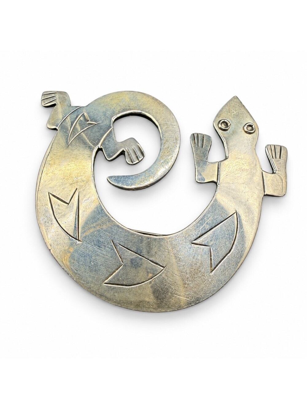 Taxco Mexico 925 Sterling Silver TB-46 Modernist Gecko Lizard Brooch 13.86g